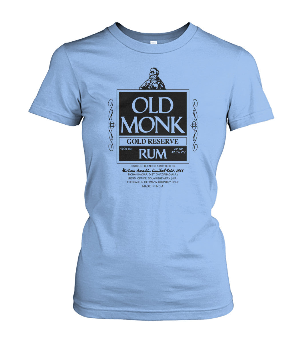Buy Old Monk - Women's Round Neck Tees Light Blue Apparel