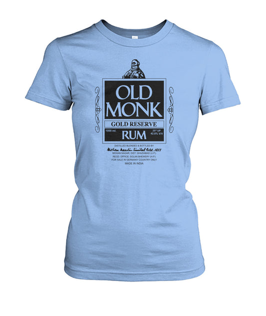 Buy Old Monk - Women's Round Neck Tees Light Blue Apparel
